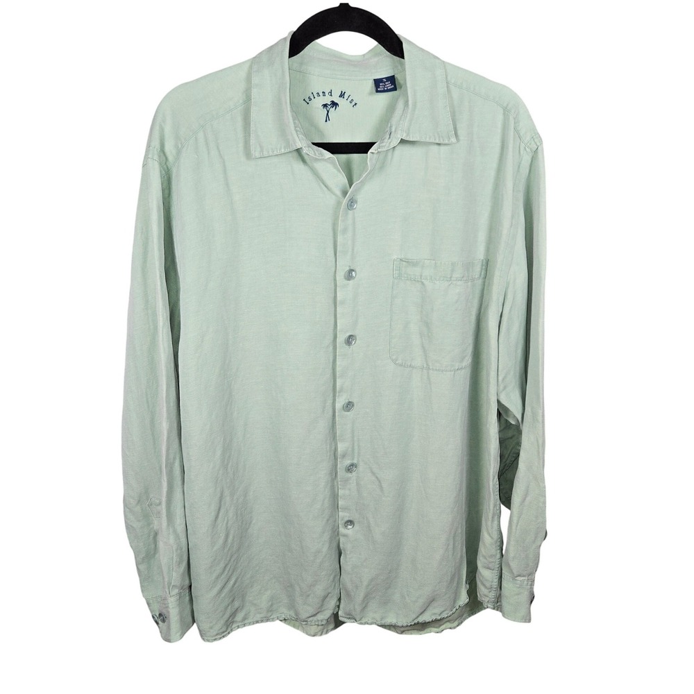 Island Mist Mens XL Silk Linen Button Down Shirt Long Sleeve Pale Green Mint